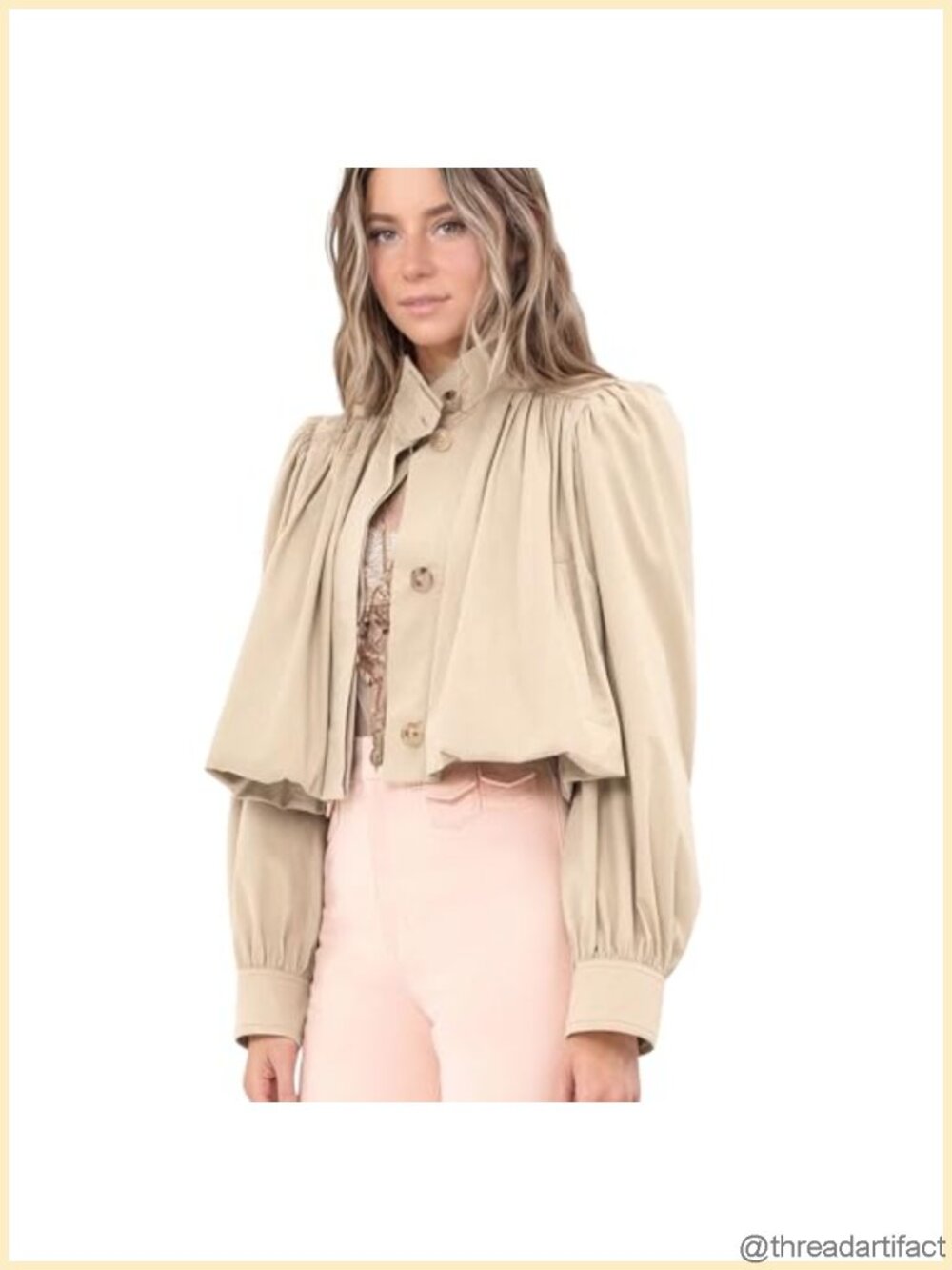 Women's Cropped Stand Collar Button Front Jacket with Pockets